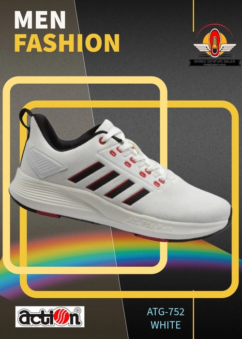 Action-ATG-752 WHITE Size 6-10 Lightweight Comfortable Cushioned Running Sports Shoes for Men