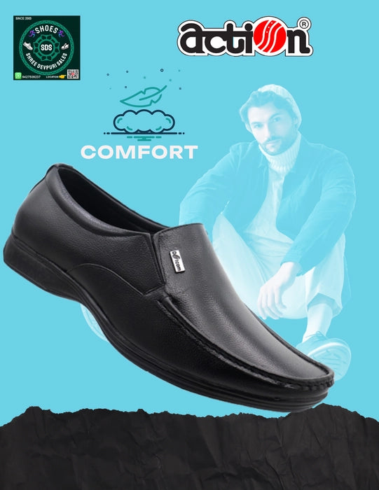 Action Dotcom OFFICE-43 Men's BLACK Synthetic Leather Slip-On Formal Shoe's